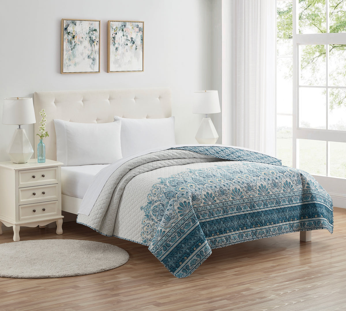 Oceanic Elegance ( 3-pcs Bed spread )