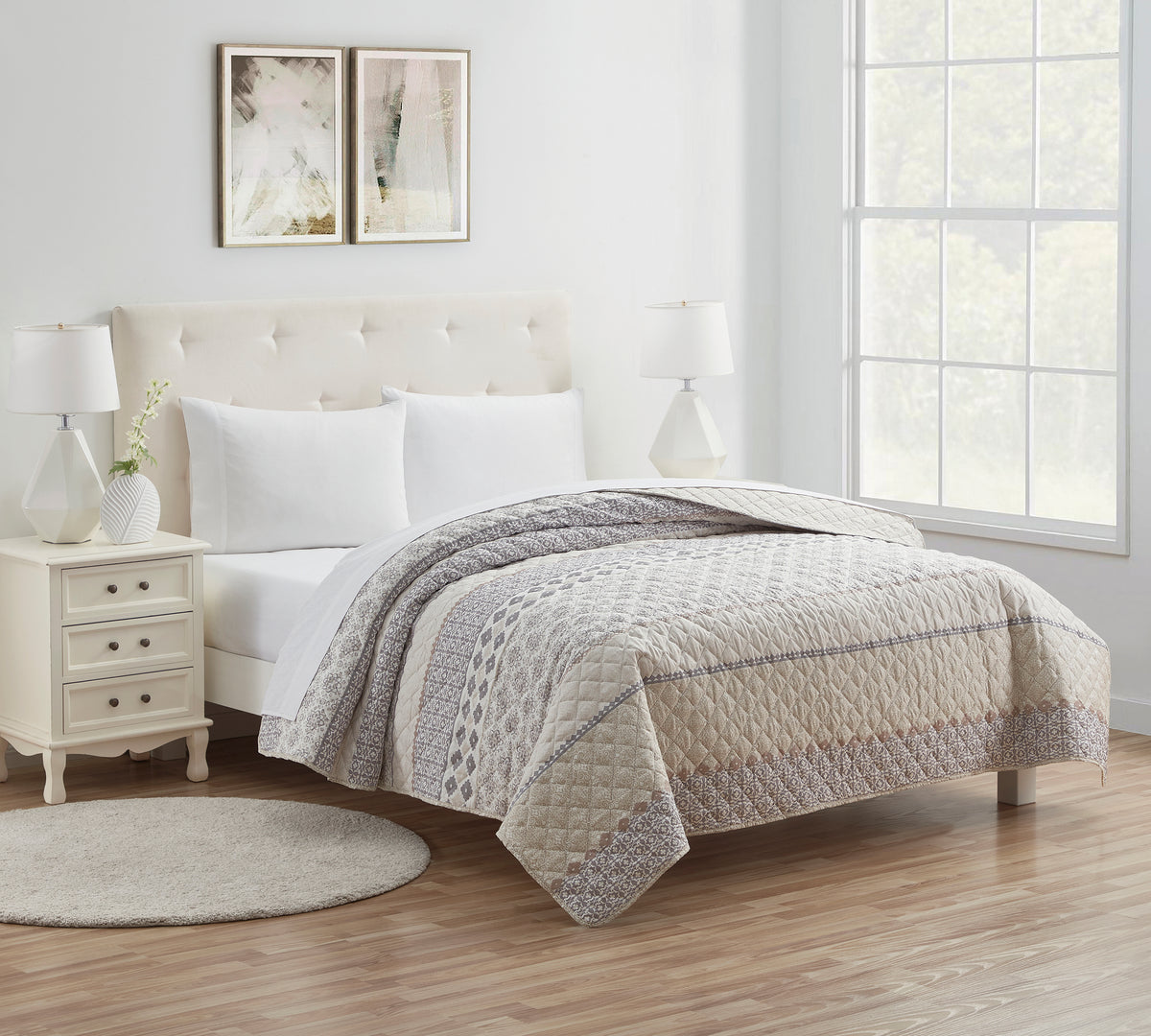 Ivory Bloom ( 3-pcs Bed spread )