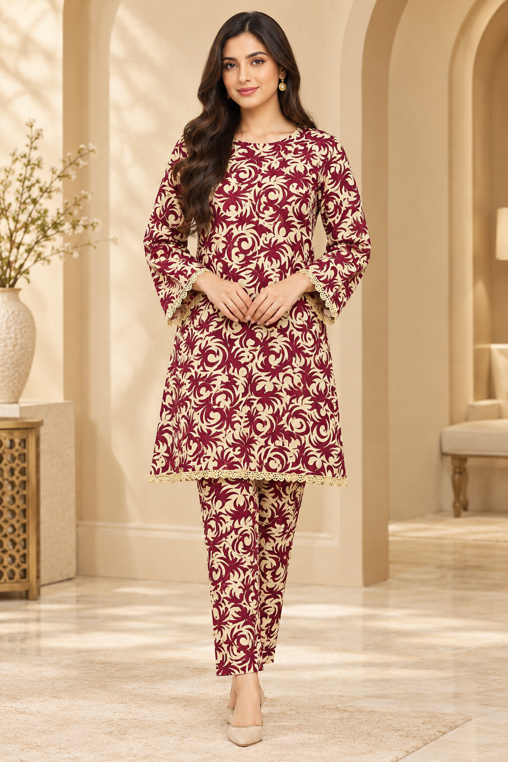 GULBAHAR MAROON 2PC(KHADAR)